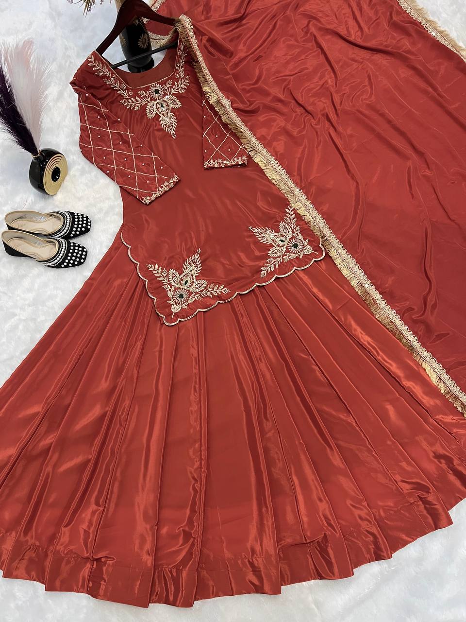 Deep Maroon Heritage Flared Silhouette